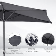 2.7m Half Parasol for Balcony - 5 Steel Ribs Outsunny