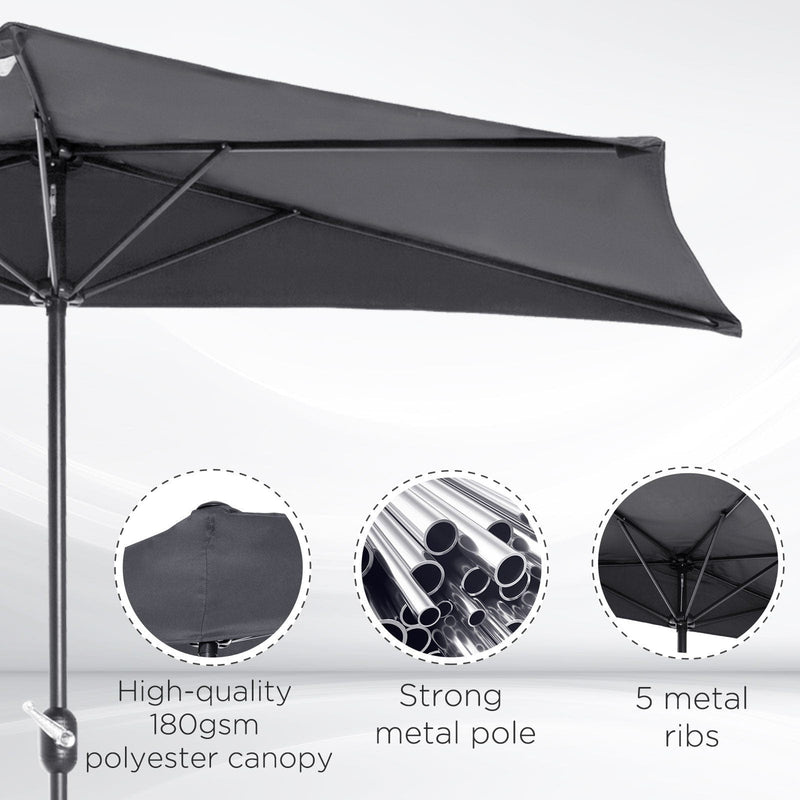 2.7m Half Parasol for Balcony - 5 Steel Ribs Outsunny