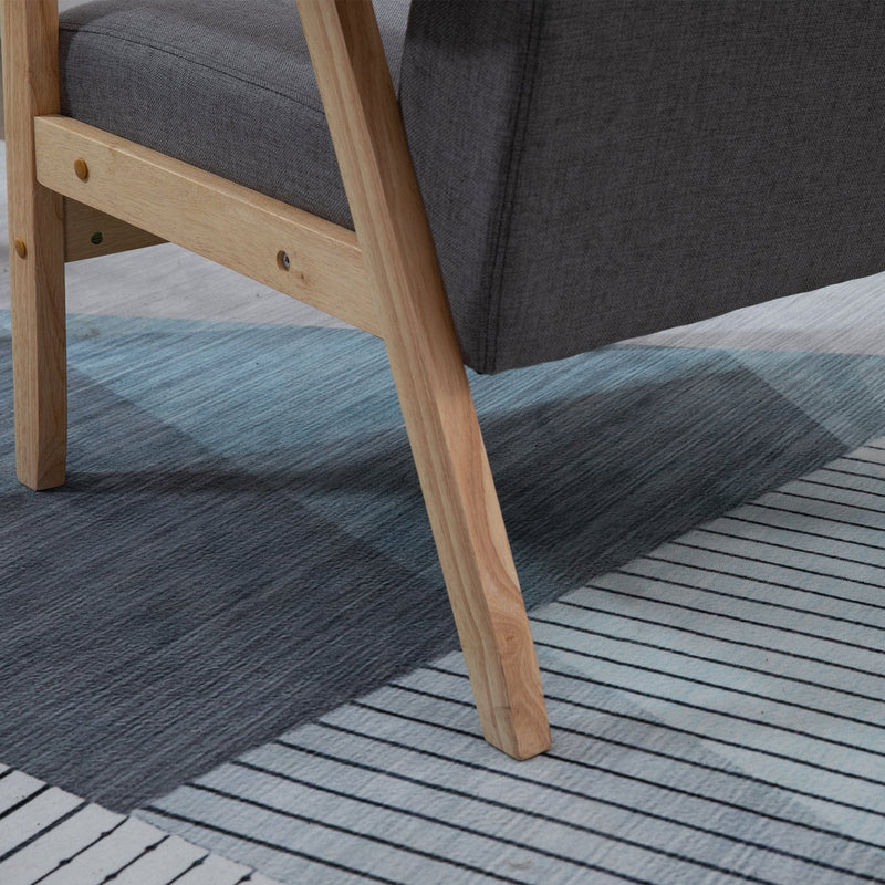 Grey Mid Century Accent Chair with Thick Linen Cushions