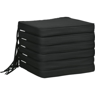 Outsunny Set of 6 Chair Cushion Seat Pads Dining Chair w/ Straps Indoor Outdoor Removable Tie On Garden Patio Black Outsunny