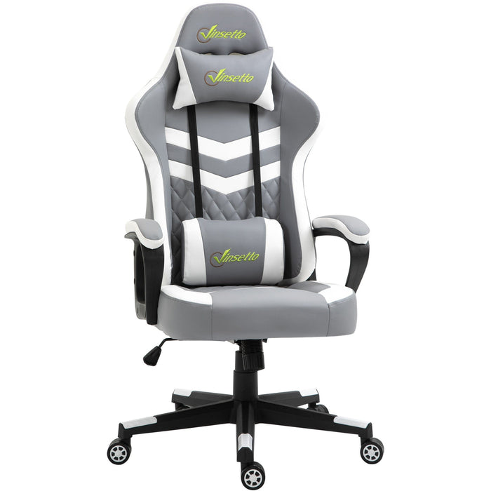 Grey White Gaming Chair with Lumbar Support