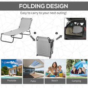 Outsunny Reclining Chair Folding Lounger Seat with Sun Shade Awning Beach Garden Outdoor Patio Recliner Adjustable, Light Grey Outsunny