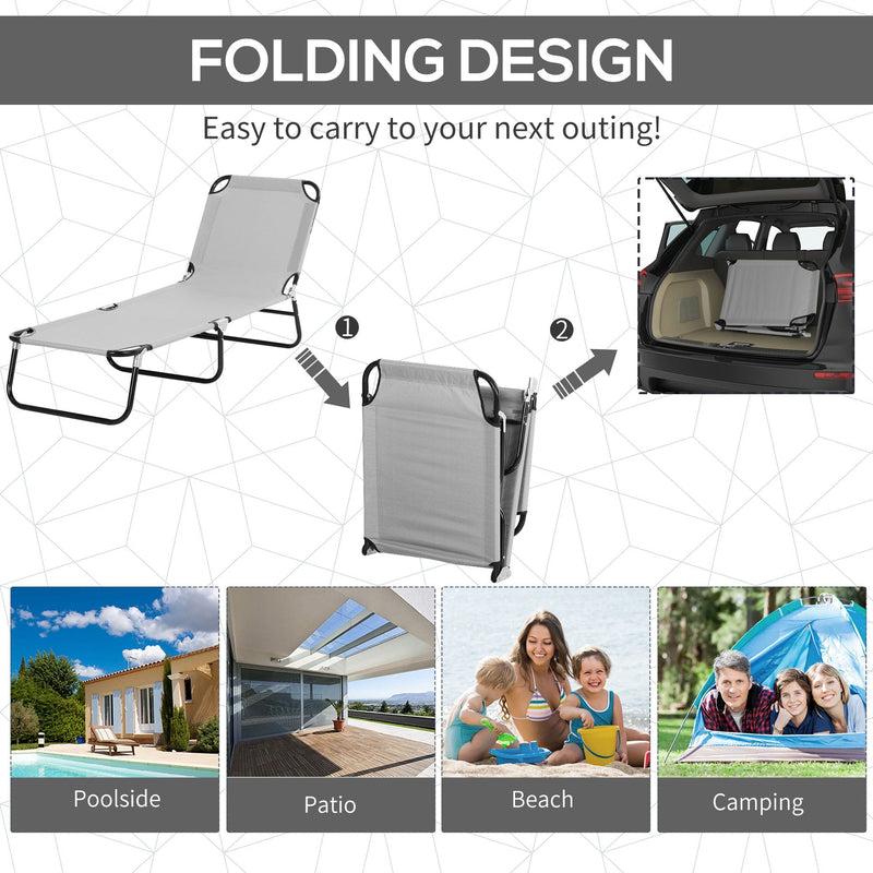 Outsunny Reclining Chair Folding Lounger Seat with Sun Shade Awning Beach Garden Outdoor Patio Recliner Adjustable, Light Grey Outsunny