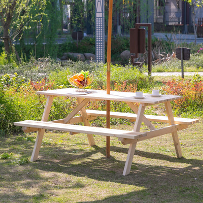 4 Seater Picnic Table with Umbrella Hole Outsunny
