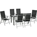 6 Seater Outdoor Dining Set with Reclining Chairs, Glass Table Outsunny
