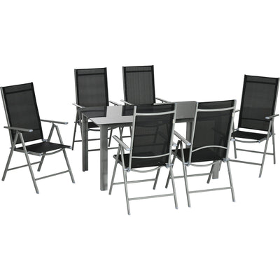6 Seater Outdoor Dining Set with Reclining Chairs, Glass Table Outsunny