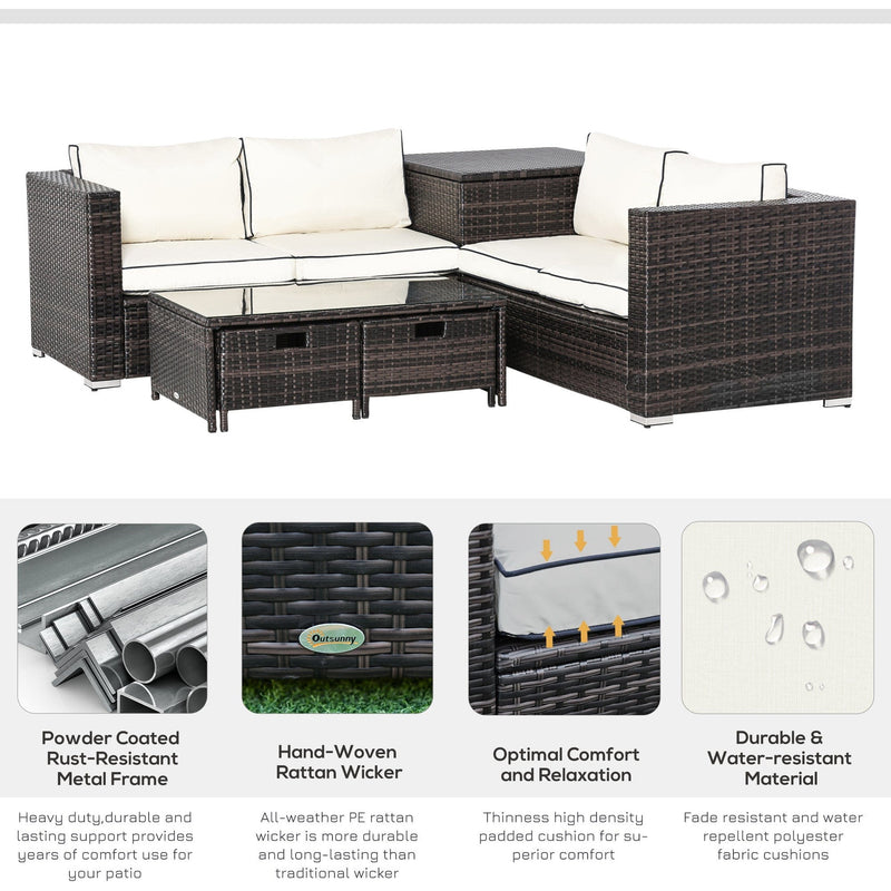 4 Seater Rattan Sofa Set with Storage Table & Cushions