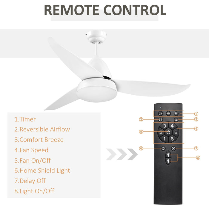 3-Blade Indoor Ceiling Fan with Light, Reversible, Remote
