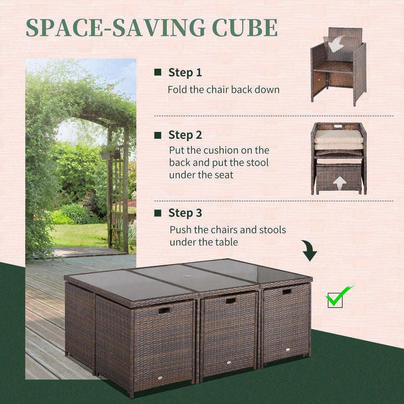 10 Seater Rattan Cube Dining Set with Table, Chairs, Stools