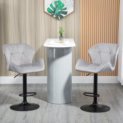 Set of 2 Kitchen Bar Stools, Grey Velvet Homcom