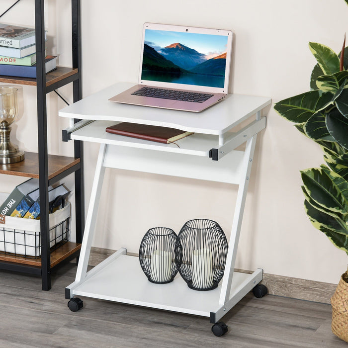 Computer Desk With Keyboard Tray, White Workstation