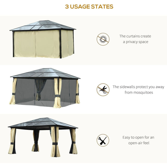 Polycarbonate Hardtop Gazebo, Stylish Garden Pavilion, 4x3.6m