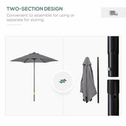 2m Outdoor Patio Parasol - Sun Shade, 6 Ribs Outsunny