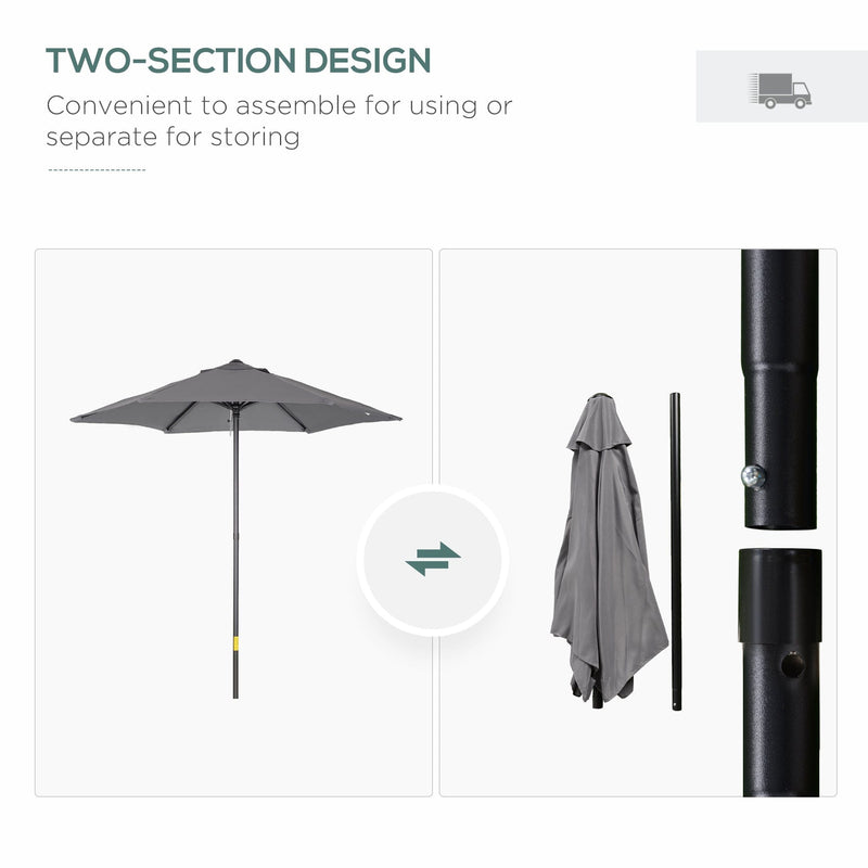 2m Outdoor Patio Parasol - Sun Shade, 6 Ribs Outsunny