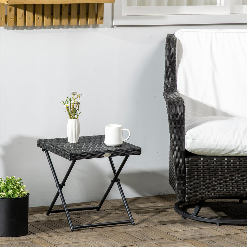 Outsunny Black Rattan Folding Table Outsunny