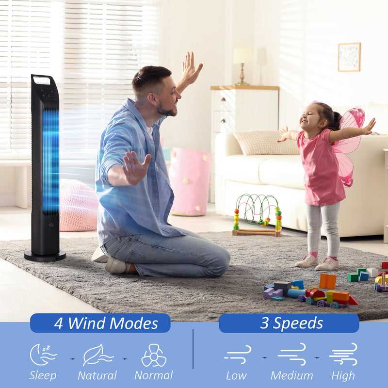Oscillating Tower Fan, Remote, Timer, 3 Speed, Black Homcom