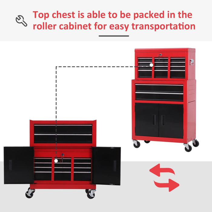 Tool Chest on Wheels, 6 Drawers, 61.6x33x108cm, Red
