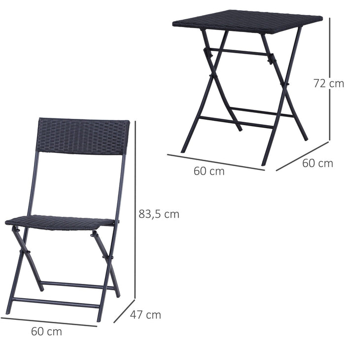 Folding Rattan Bistro Set For 2, Black