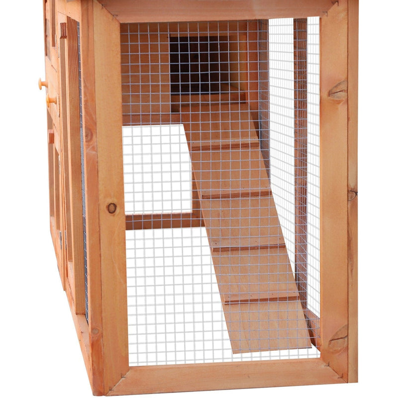 Rabbit 2 Tier Fir Wood Small Animal Hutch w/ Ramp Brown AOSOM