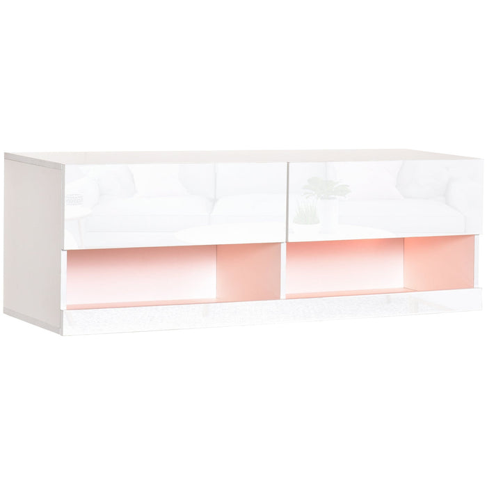Wall Mounted TV Stand With LED Lights, White High Gloss