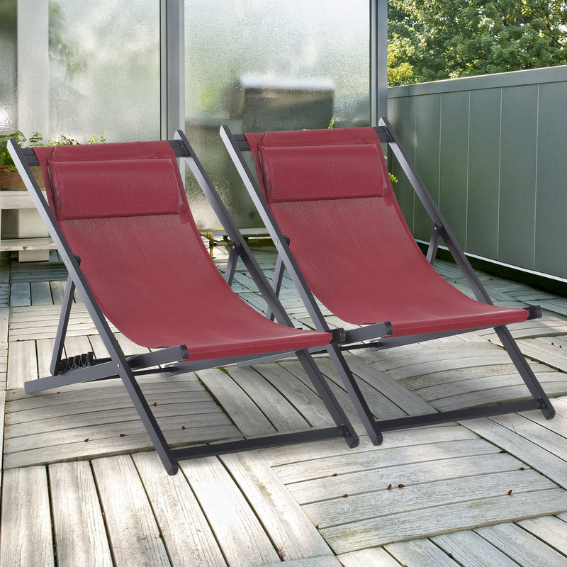 Folding Wooden Deck Chairs, Set of 2