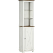 White Tall Bathroom Cabinet With Door & Adjustable Shelves Kleankin