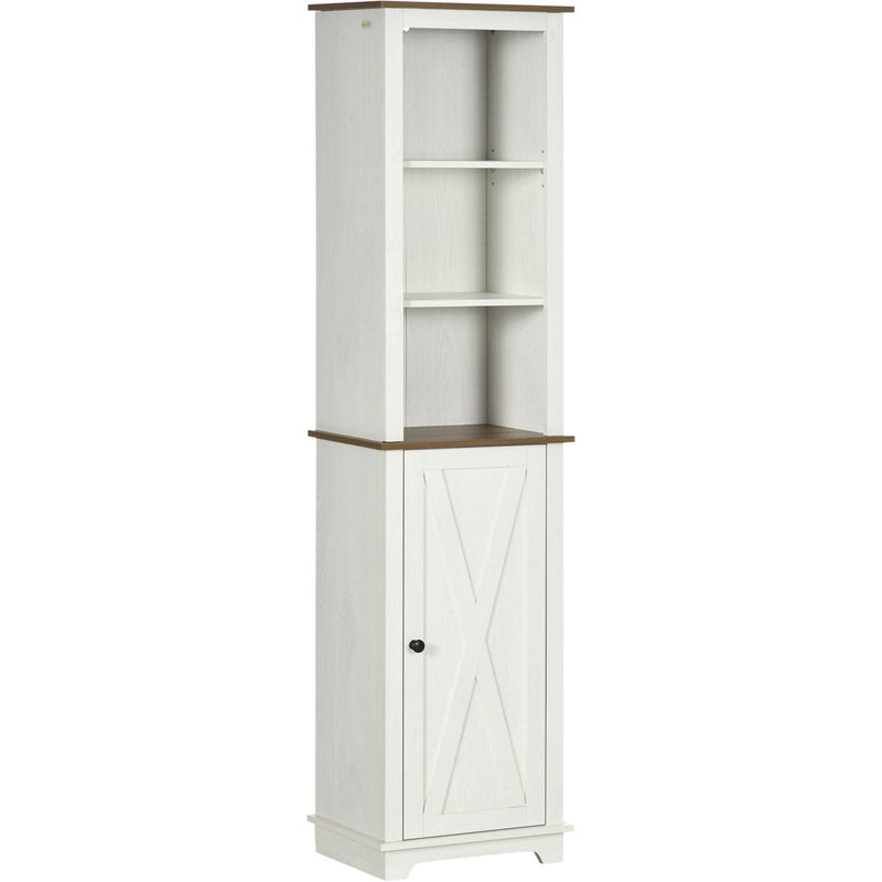 White Tall Bathroom Cabinet With Door & Adjustable Shelves Kleankin