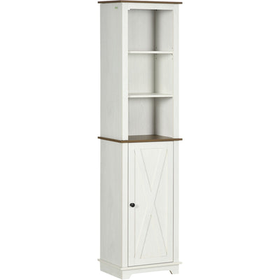 White Tall Bathroom Cabinet With Door & Adjustable Shelves Kleankin