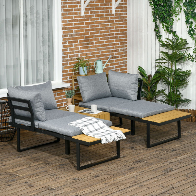 Dark Grey 3 Piece Patio Furniture Set with Wood Grain Table