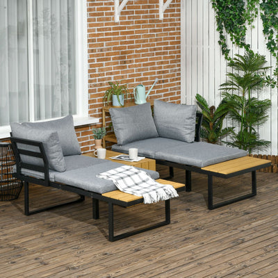 Dark Grey 3 Piece Patio Furniture Set with Wood Grain Table Outsunny