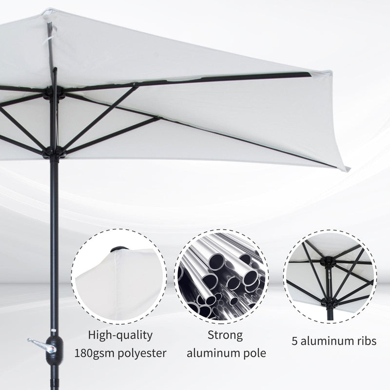 2.7m Half Parasol for Balcony - 5 Steel Ribs Outsunny