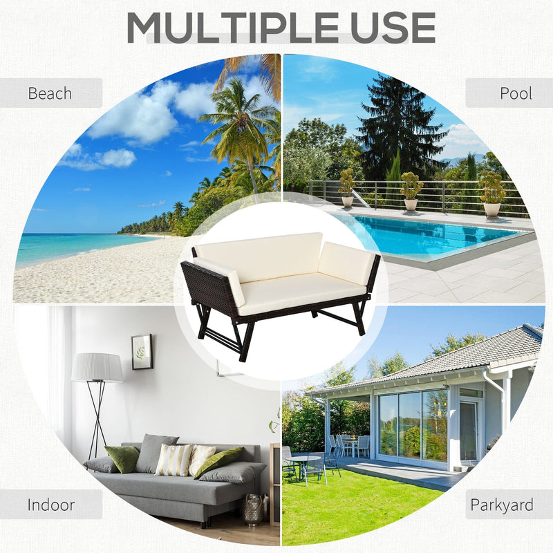 2 Seater Rattan Sofa Daybed Bench with Cushions