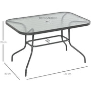 Outsunny Glass Top Garden Table Curved Metal Frame w/ Parasol Hole 4 Legs Outdoor  Balcony Sturdy Friends Family Dining Table  -Grey Outsunny