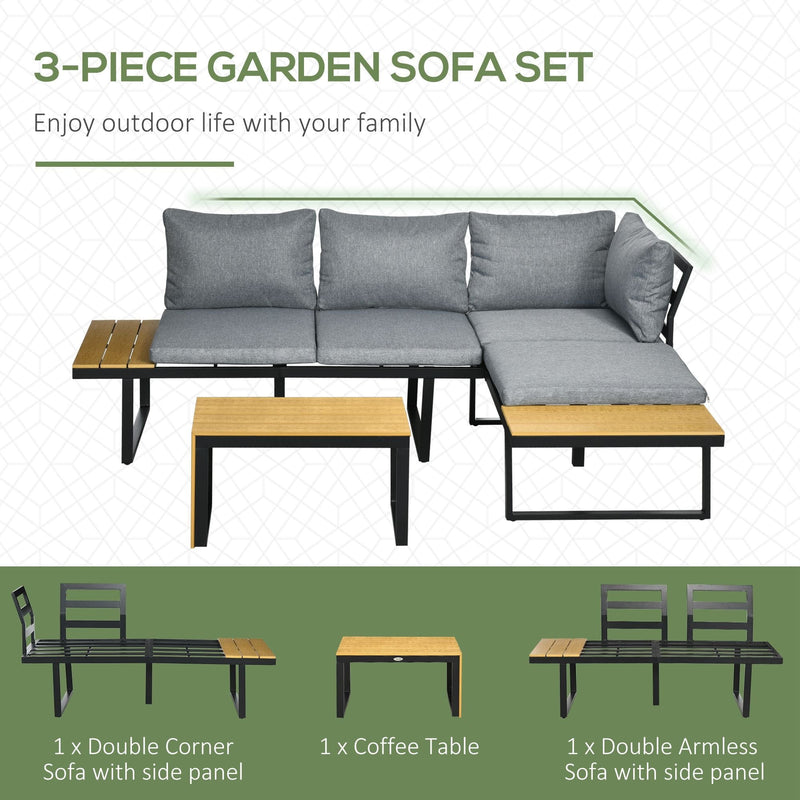 Dark Grey 3 Piece Patio Furniture Set with Wood Grain Table