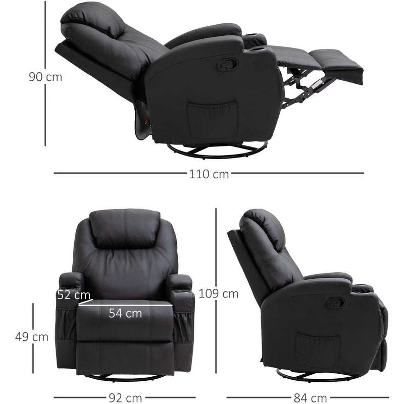 Black Massage Recliner Sofa Chair, PU Leather