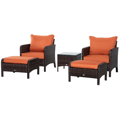 Rattan Garden Lounge Set with Glass Table & Cushions Outsunny