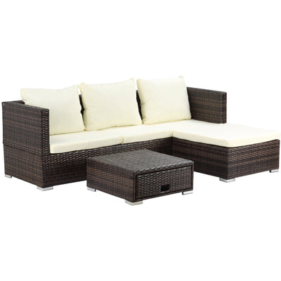 Rattan Corner Garden Sofa Set with Coffee Table Outsunny