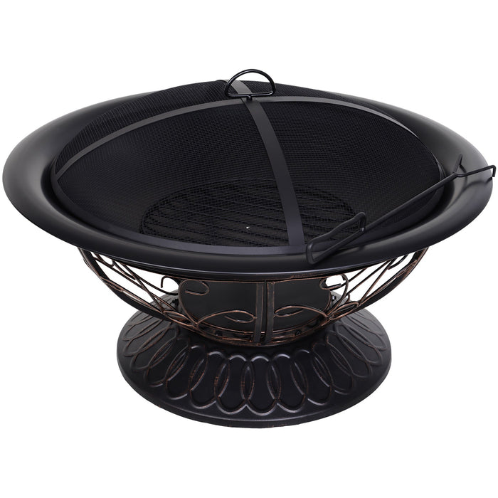 3-in-1 Outdoor Fire Pit Table - BBQ Grill, Spark Screen