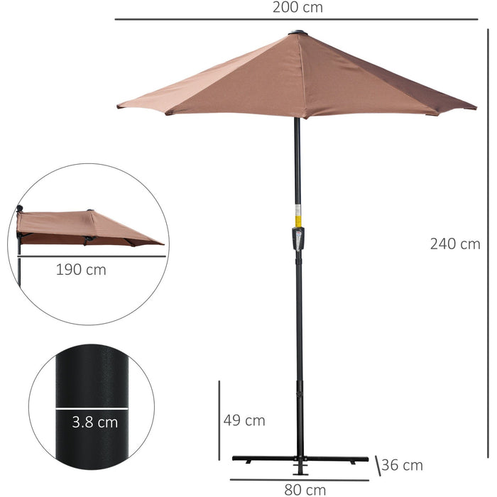 2m Half Garden Parasol, Coffee