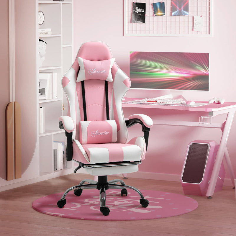 Pink Gaming Chair with Lumbar Support & Swivel Wheels