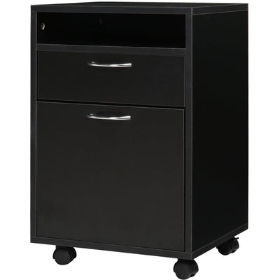 Black 60cm Storage Cabinet on Wheels Homcom