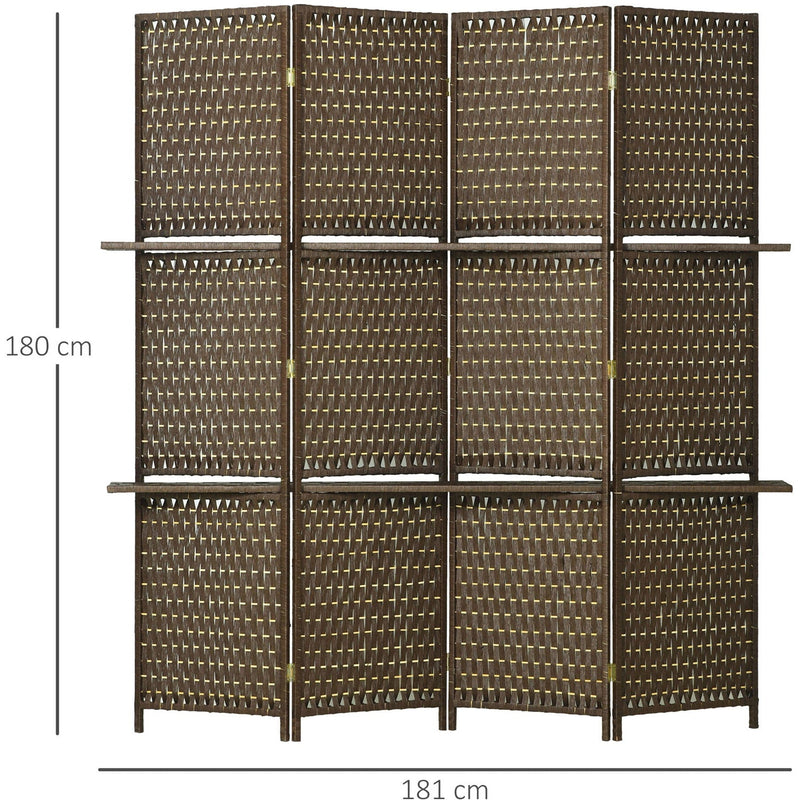 Brown 4-Panel Room Divider, 170cm