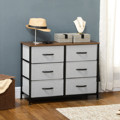 6 Drawer Fabric Dresser, Grey Homcom