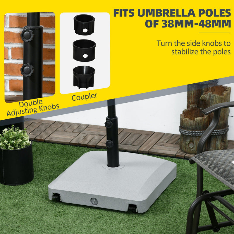 Outsunny Garden Parasol Base Holder, 24kg Water or 30kg Sand Filled, Outdoor Market Umbrella Stand Weight with Wheels and Brakes, Grey Outsunny