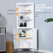 kleankin Triangle Bathroom Cabinet, Corner Bathroom Storage Unit with Cupboard and 3-Tier Shelves, Free Standing, White Kleankin