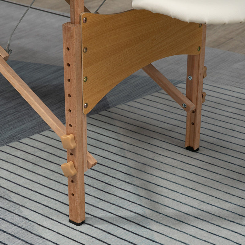 Cream Portable Massage Bed, 2 Sections, Wooden Frame, Bag