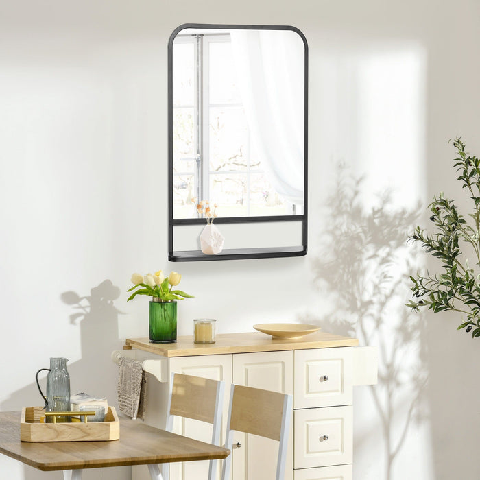 Rectangular Wall Mirror With Shelf, Black Frame