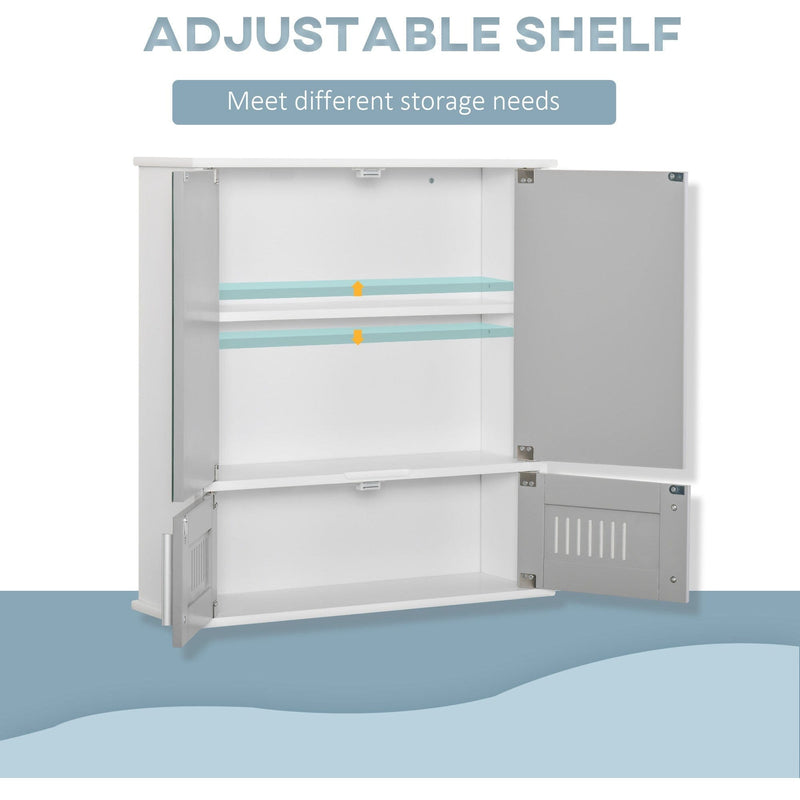 Wall Mounted Bathroom Mirror Cabinet, Double Doors 55 x 17cm