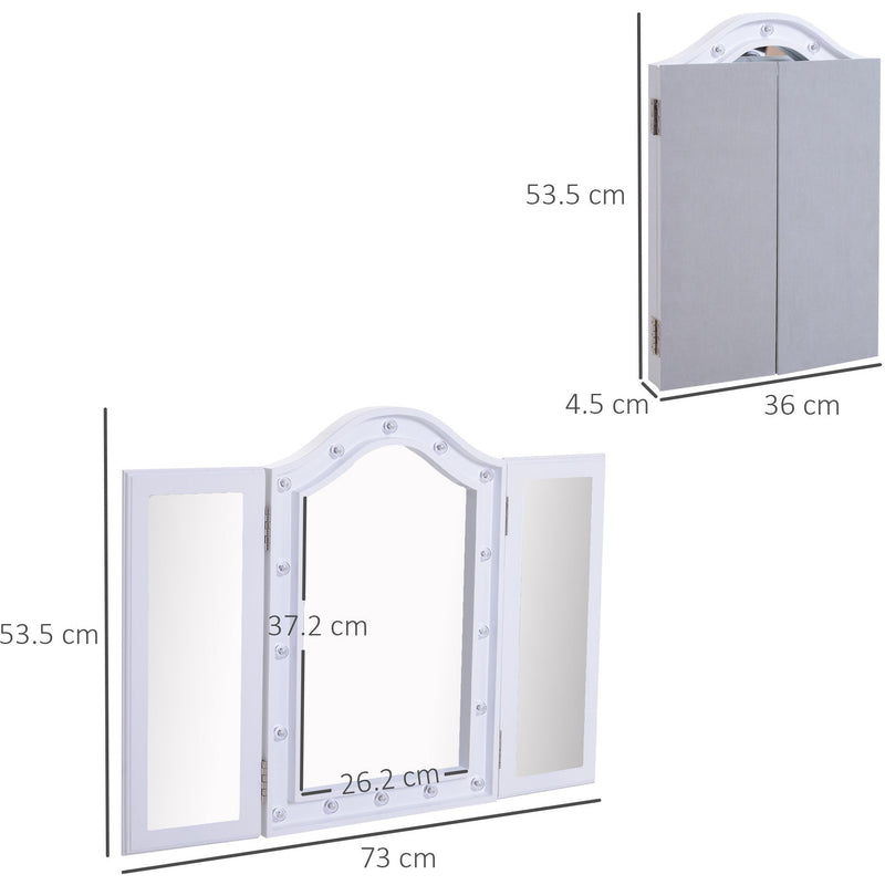 White LED Trifold Freestanding Vanity Mirror
