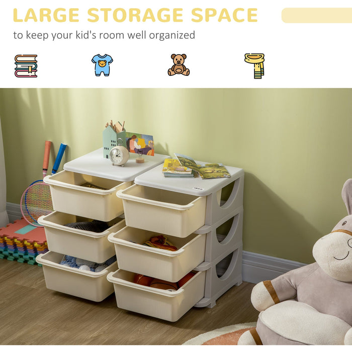 ZONEKIZ Cream 3-Tier Kids Toy Storage with 6 Drawers